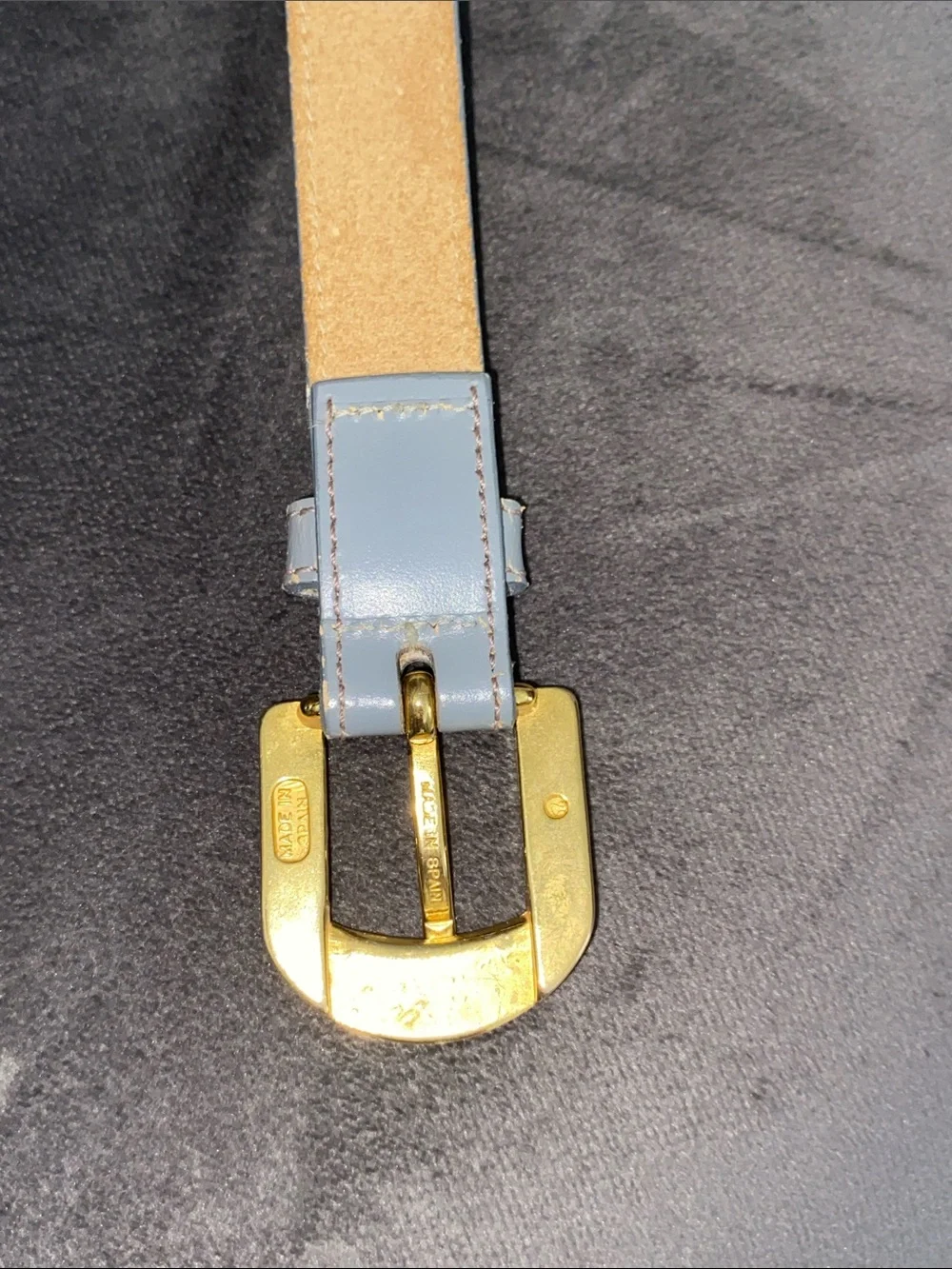 Vintage Pierre Cardin Leather Belt Light Gray Gold Buckle Skinny